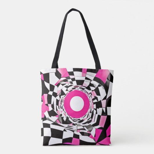 Roze vortex: een geruite afdaling tote bag (Achterkant)