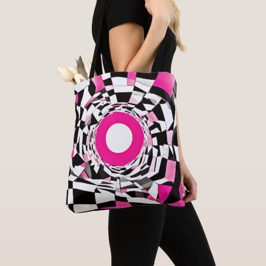 Roze vortex: een geruite afdaling tote bag (Dichtbij)