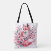 Roze Vos Waterverf Floral Art Tote Bag (Achterkant)