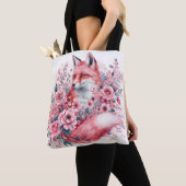Roze Vos Waterverf Floral Art Tote Bag (Dichtbij)