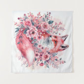 Roze Vos Waterverf Floral Art Wandkleed (Voorkant (horizontaal))