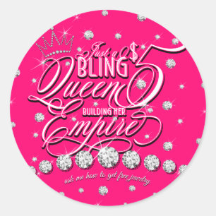 Roze Vraag me hoe je gratis bling kroon sieraden k Ronde Sticker