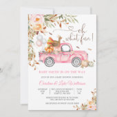 Roze vrachtwagen babyshower uitnodiging (Voorkant)