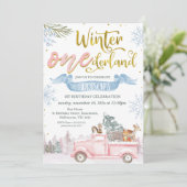 Roze Vrachtwagen Banner Winter Onederland 1e verja Kaart (Staand voorkant)