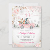 Roze vrachtwagen bos babyshower uitnodiging (Voorkant)