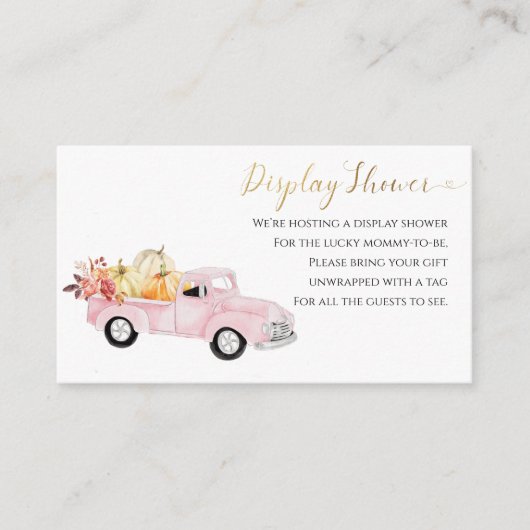  Roze Vrachtwagen Display Douche Herfst Baby showe Informatiekaartje (Voorkant)