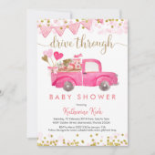 Roze vrachtwagen drive through Baby shower Kaart (Voorkant)