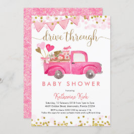 Roze vrachtwagen drive through Baby shower Kaart