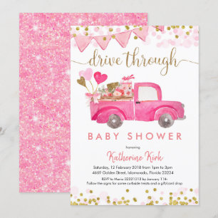 Roze vrachtwagen drive through Baby shower Kaart