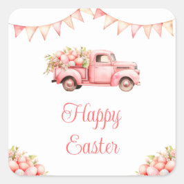 Roze Vrachtwagen Easter Egg Hunt Vierkante Sticker