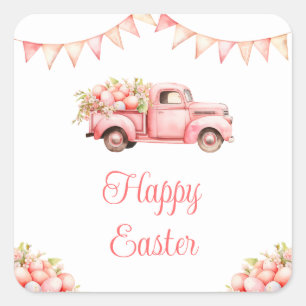 Roze Vrachtwagen Easter Egg Hunt Vierkante Sticker