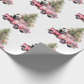 Roze  Vrachtwagen en Panda beer Cadeaupapier (Hoek)