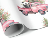Roze  Vrachtwagen en Panda beer Cadeaupapier (Rol Hoek)