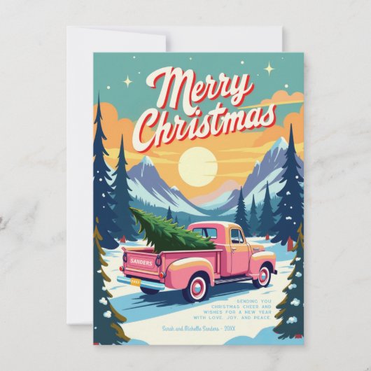  Roze Vrachtwagen Kerst Kaart (Voorkant)