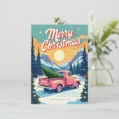  Roze Vrachtwagen Kerst Kaart (Staand voorkant)