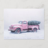  Roze Vrachtwagen Kerstboom Blizzard Art Briefkaart (Voorkant)