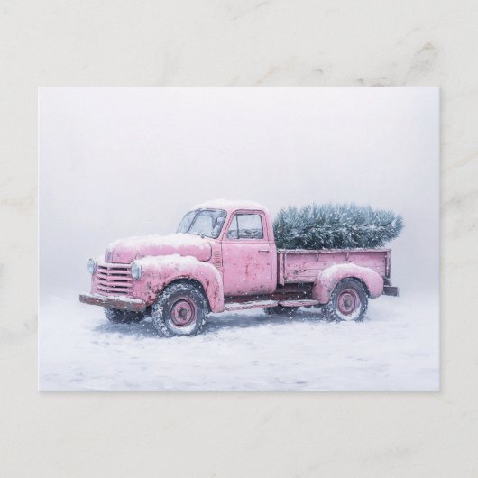  Roze Vrachtwagen Kerstboom Blizzard Art Briefkaart (Voorkant)