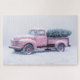 Roze Vrachtwagen Kerstboom Legpuzzel