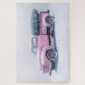 Roze Vrachtwagen Kerstboom Legpuzzel (Verticaal)