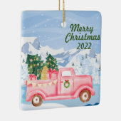  roze vrachtwagen kerstversiering 2022 keramisch ornament (Rechts)