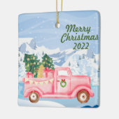  roze vrachtwagen kerstversiering 2022 keramisch ornament (Links)