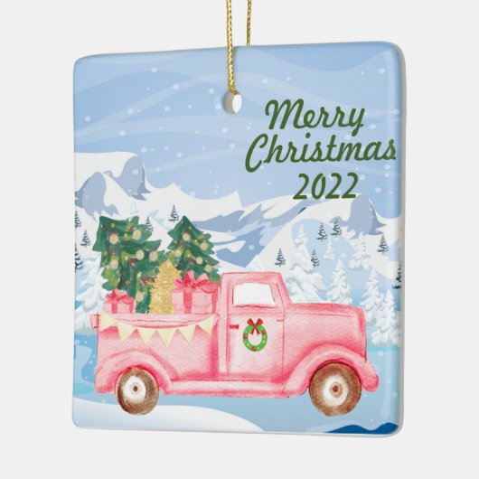  roze vrachtwagen kerstversiering 2022 keramisch ornament (Links)