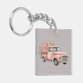 Roze vrachtwagen met rozen sleutelhanger (Voorkant Links)
