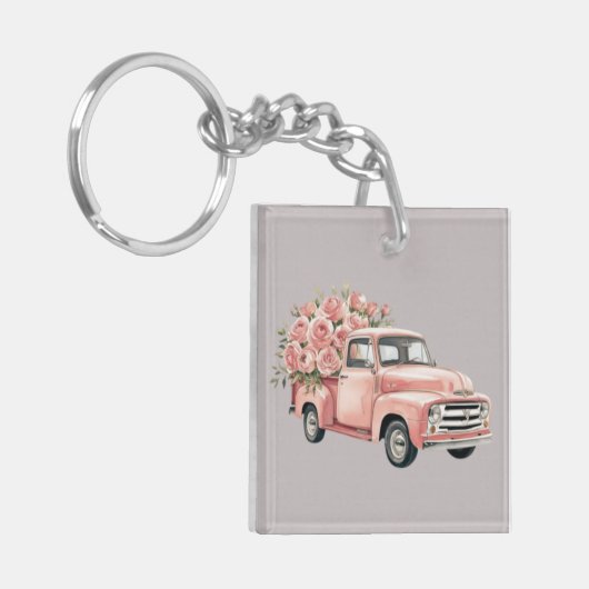 Roze vrachtwagen met Rozen Sleutelhanger (Voorkant Links)