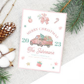 Roze Vrachtwagen Modern Trendy Kerstmis Feestdagenkaart