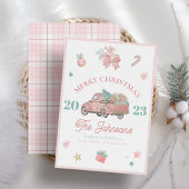 Roze Vrachtwagen Modern Trendy Kerstmis Feestdagenkaart