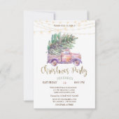 Roze Vrachtwagen Pine Trees, Lights Wood Christmas Kaart (Voorkant)