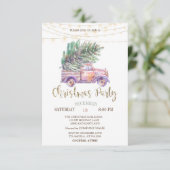 Roze Vrachtwagen Pine Trees, Lights Wood Christmas Kaart (Staand voorkant)