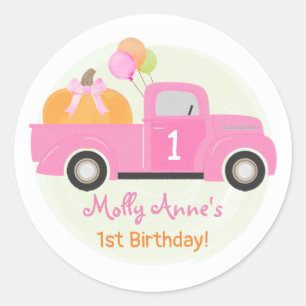 Roze Vrachtwagen Pompoen Ballonnen Herfst 1e Verja Ronde Sticker