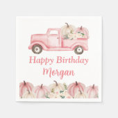 Roze  Vrachtwagen Pompoen Meisje Verjaardagsfeest Servet (Voorkant)