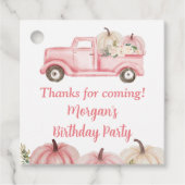 Roze  Vrachtwagen Pompoen Verjaardagsfeest Bedankjes Labels (Voorkant)