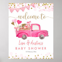 Roze vrachtwagendrive door Baby shower Welkomstbor
