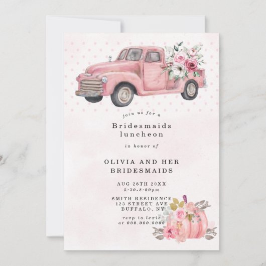 Roze  vrachtwagenmaiden Luncheon Invitae (Voorkant)