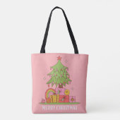 Roze Vrede, Liefde & Vreugde Retro Kerstboom Tote Bag (Achterkant)