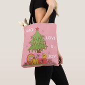 Roze Vrede, Liefde & Vreugde Retro Kerstboom Tote Bag (Dichtbij)
