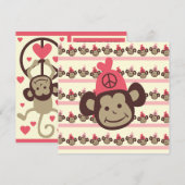 Roze vredesapen Aangepaste uitnodiging voor geboor (Voorkant / Achterkant)