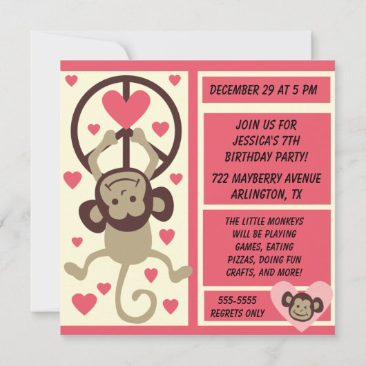 Roze vredesapen Aangepaste uitnodiging voor geboor (Achterkant)