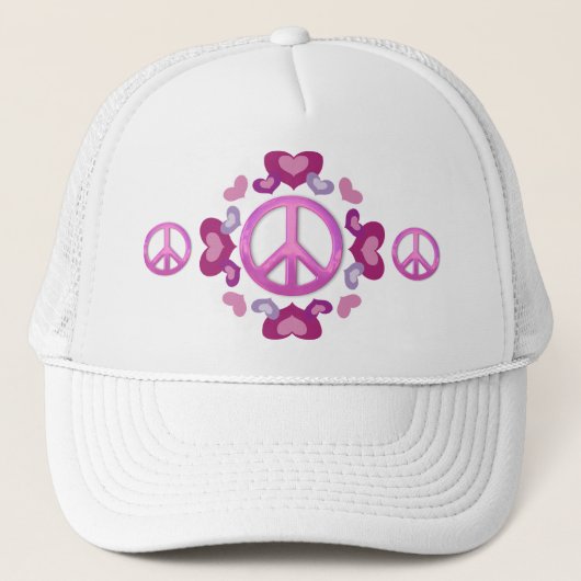 roze vredesbord en -hart trucker pet (Voorkant)