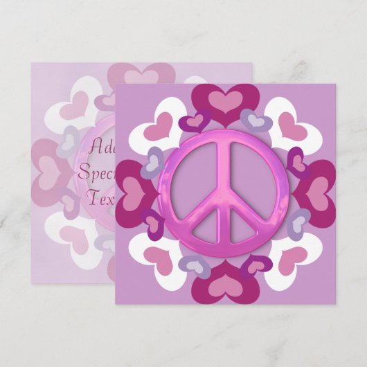 roze vredesbord en hartenuitnodigingen kaart (Voorkant / Achterkant)