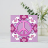 roze vredesbord en hartenuitnodigingen kaart (Staand voorkant)