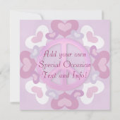 roze vredesbord en hartenuitnodigingen kaart (Achterkant)