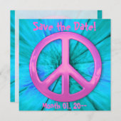 roze vredesbord over blauwe Abstracte explosie Save The Date (Voorkant / Achterkant)