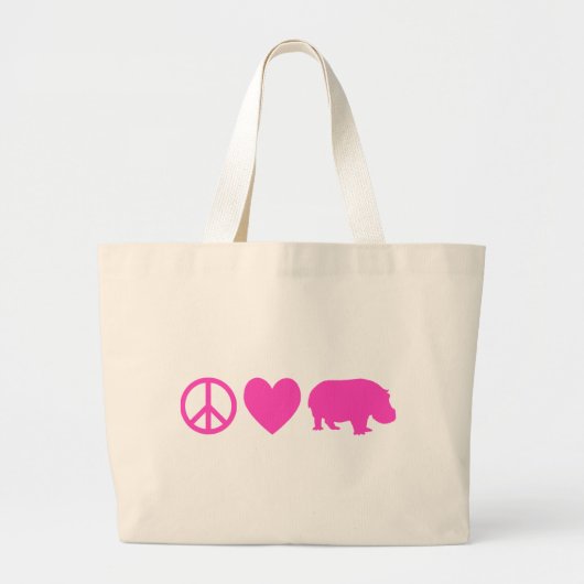Roze vredesliefde en hippos grote tote bag (Voorkant)
