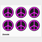 Roze Vredesteken op Zwarte Ronde Sticker (Vel)