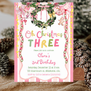 Roze Vreemde Feestketting Kerstmis 3e Verjaardag Kaart