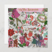 Roze Vreugde aan de Wereld Kerstmis Vlak Wenskaart (Voorkant / Achterkant)